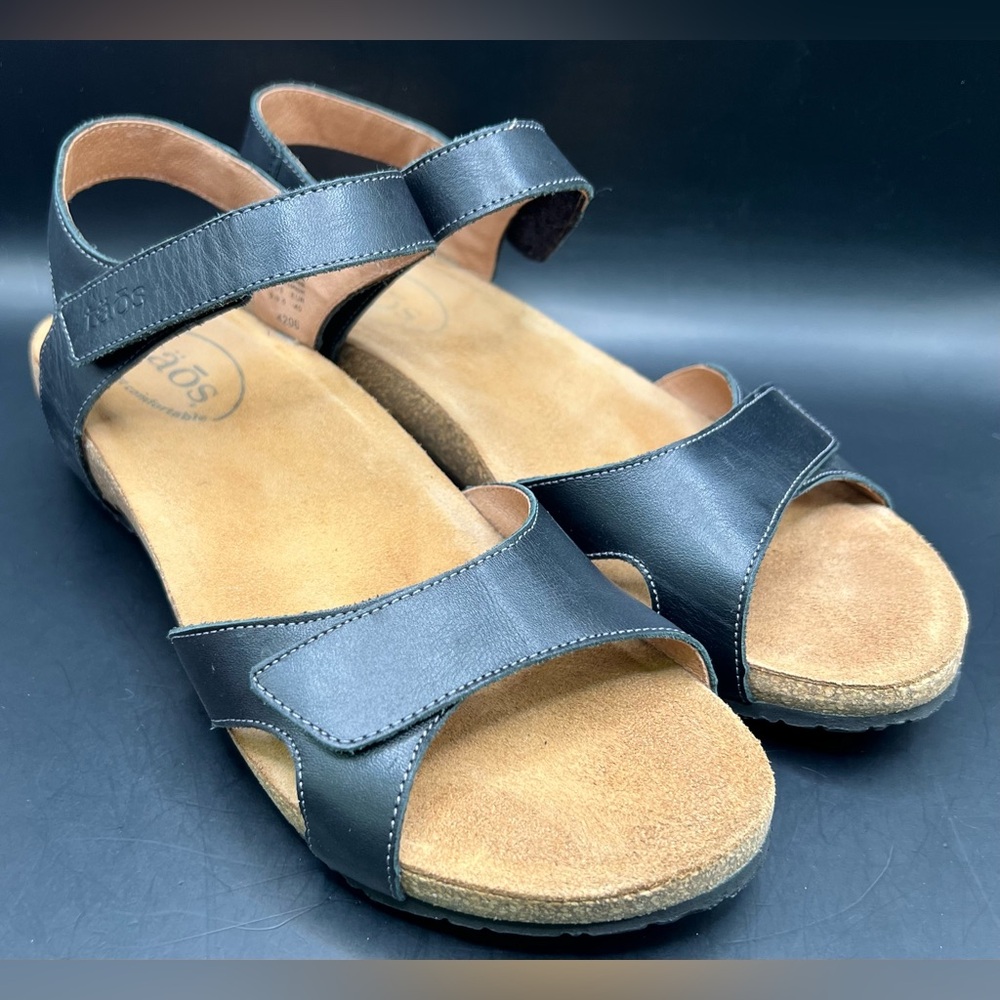 Taos Footwear- Black Leather Sandals - Locke, Size:9-9.5
